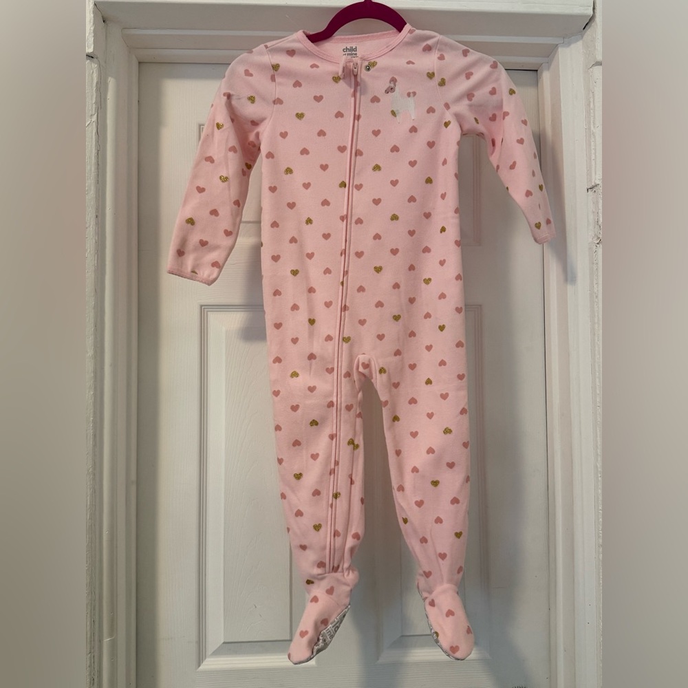child of mine Pink Heart-Print Footed One-Piece